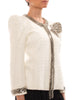 Balmain White Cotton Jacket With Metal Chain - revogue